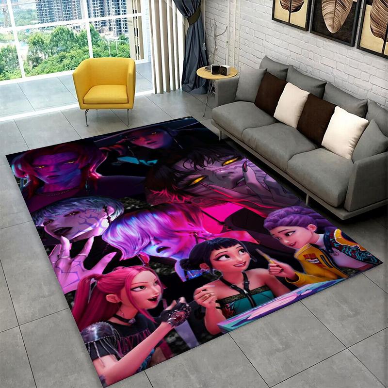Tappeto Cartoon Gruppo Demon Hunter Rumi Mira Zoey Kpop per Stanza dei Giochi Camera da Letto Soggiorno Divano Arredamento Casa, Tappeto Area Antiscivolo