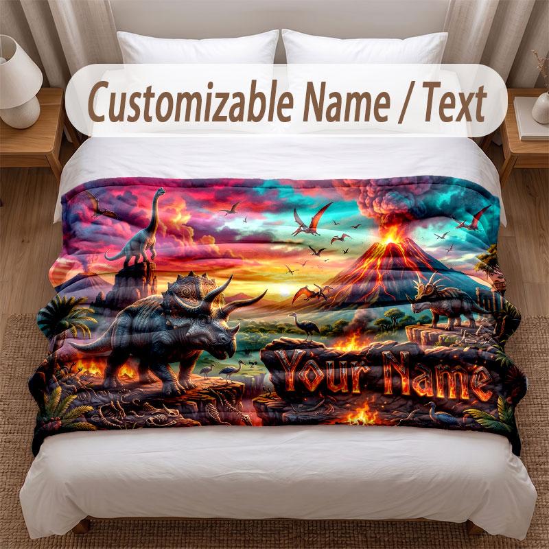 Coperta Morbida a Tema Dinosauri Personalizzata con Stampa Nome Testo Coperta Calda Decorazione Divano Casa Camera da Letto