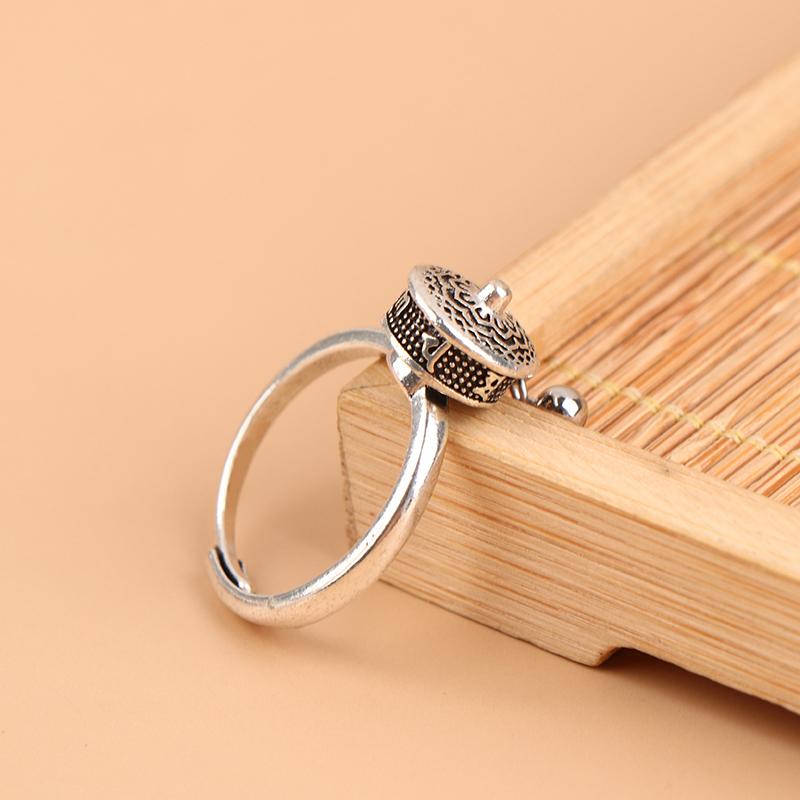Buddhist Tibetan Prayer Wheel Ring Good Luck Chakras Ring Lotus Floral Ring