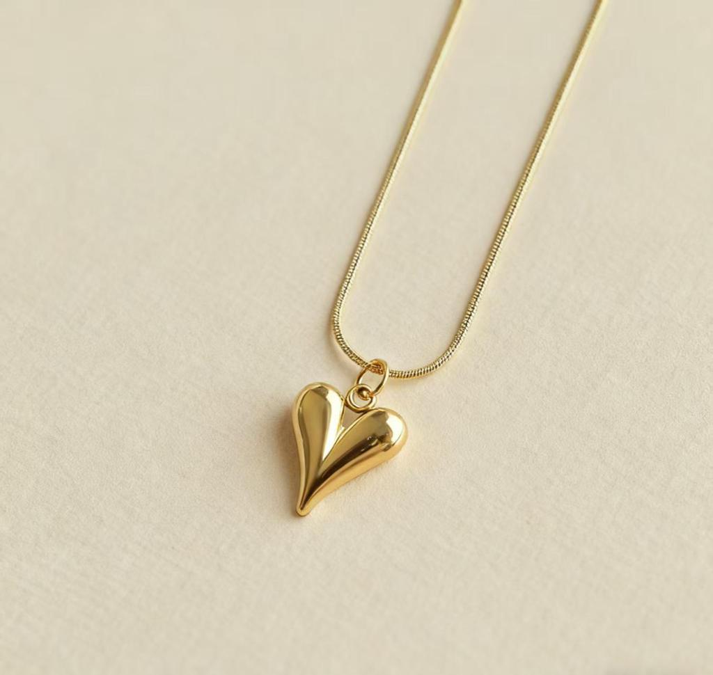 Stylish Double-Layer Heart Pendant Clavicle Necklace with Snake Bone Chain for Women