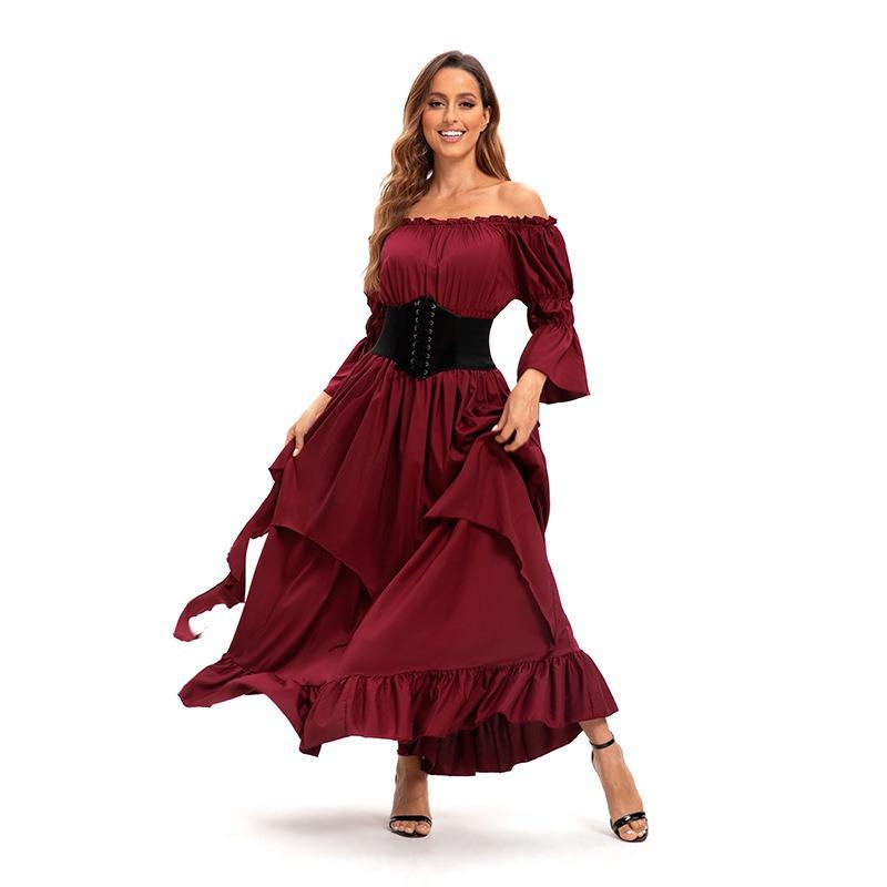 New Gorgeous Literary Retro Co Halloween Bundle Waist Dress Costume Stage Dress