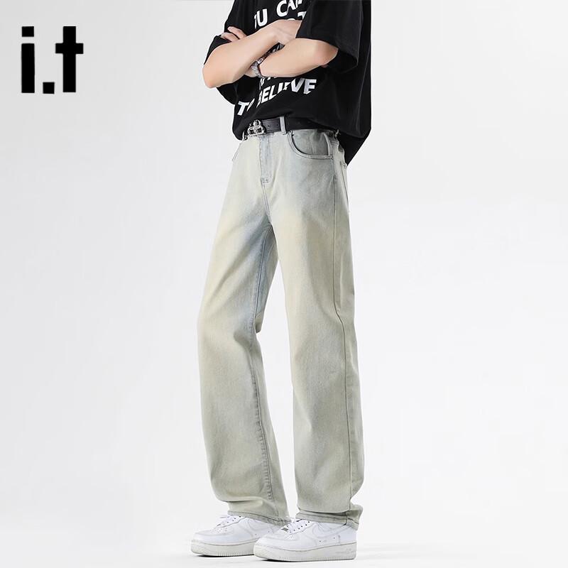 Izzue Men's Casual Washed Straight-Leg Jeans