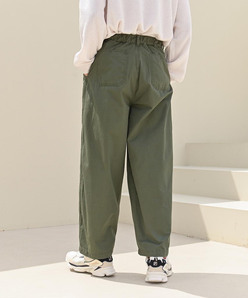 Jikeulib Elastic Waist Pintuck Balloon Wide Cargo Pants