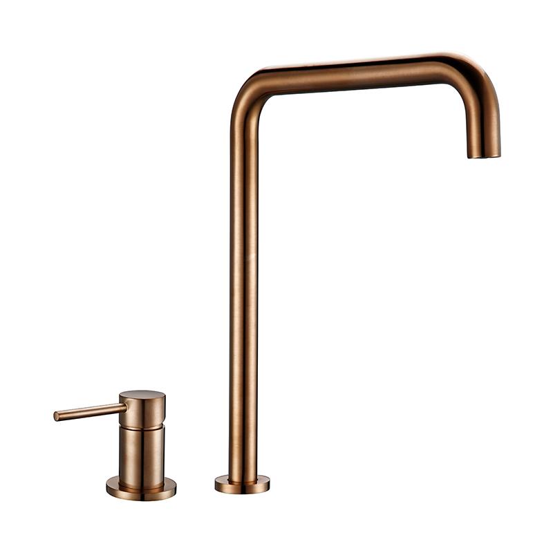 Kitchen Mixer Tap Brush Gold Sdolid Brass Single Handle 360 Degree Swivel Spout Brushed Gold 2 Hole Deck Mounted Sink Faucet