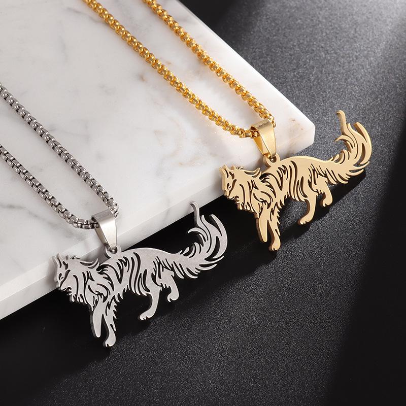Hot Selling Stainless Steel Cross Chain Animal Pendant Pendant Personalized Domineering Cat Necklace