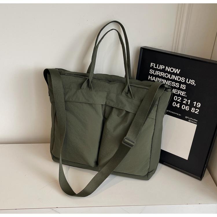 Tote Bag Women Large Capacity 2-Way Multi-Pocket Handheld Casual Minimalist Shoulder Crossbody Bag College Student Class Bag