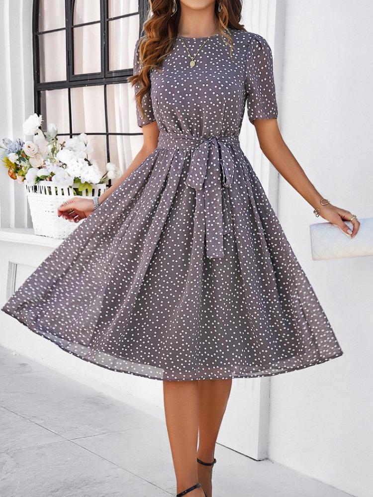 2024 Trendy Dámské Polka Dot Šněrovací Šaty Evropská Americká Móda Jarní Letní Kolekce Diyun