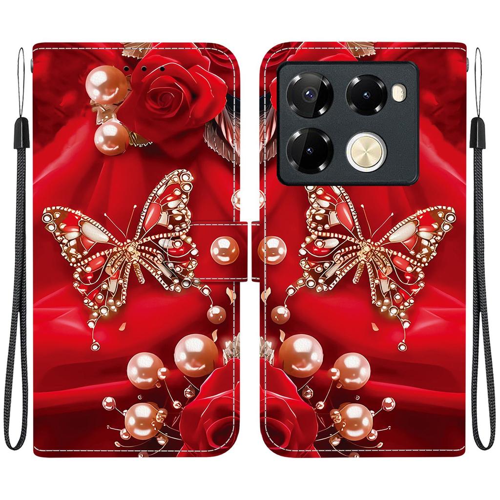 Handmade PU Leather Flip Case for Infinix Note 40 Pro 4G/5G (X6850/X6851) Anti-Slip Shockproof Cover with Wrist Strap & Heart/Rose Cat Designs