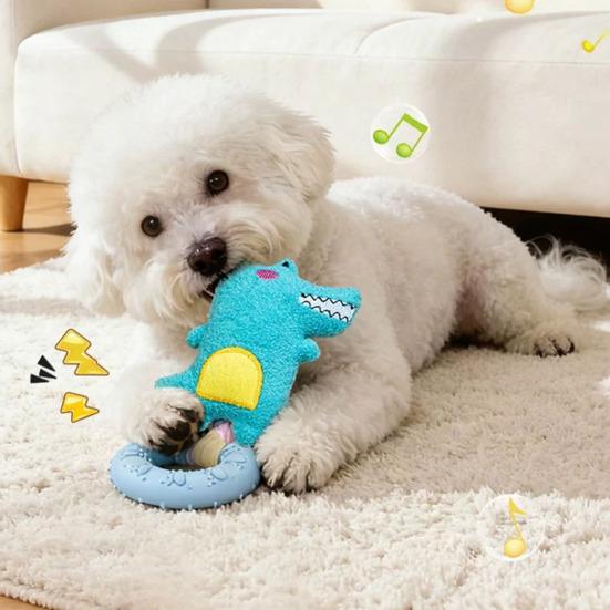 Haustier Kauspielzeug Cartoon-Figuren Weicher Plüsch TPR Kauspielzeug-Ring mit eingebautem Geräusch