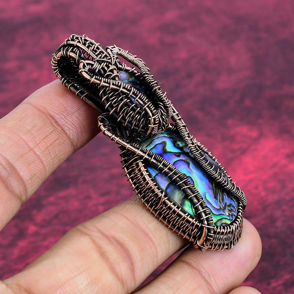 Abalone Shell Gemstone Pendant Copper Wire Wrapped Pendant Handmade Jewelry