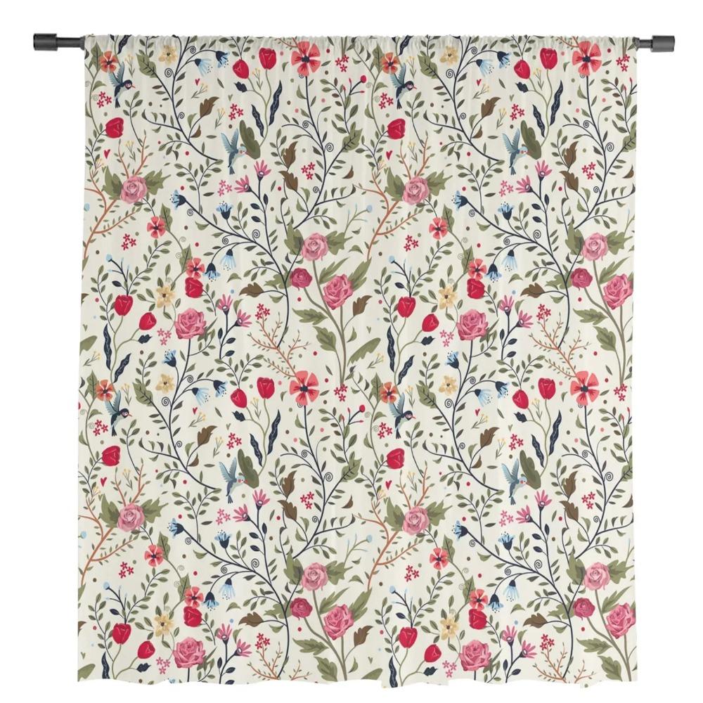 Colorful Flowers Leaves Branches Plants Window Drapes Living Room Sheer Curtain Bedroom Kitchen Home Decor