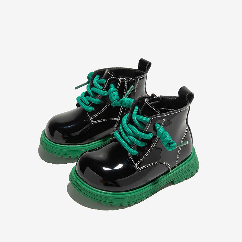 

Короткие ботинки для мальчиков, осенние, с мягкой подошвой, для девочек, простые, глянцевые, детские, модные, универсальные, с разноцветной подошвой, с боковой молнией, повседневные, детские ботинки из ПУ 21