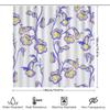 Floral Print Shower Curtain Modern Decorative Bath Mat Liner for Home Decoration Purple Yellow Flowers Design in White Backgro