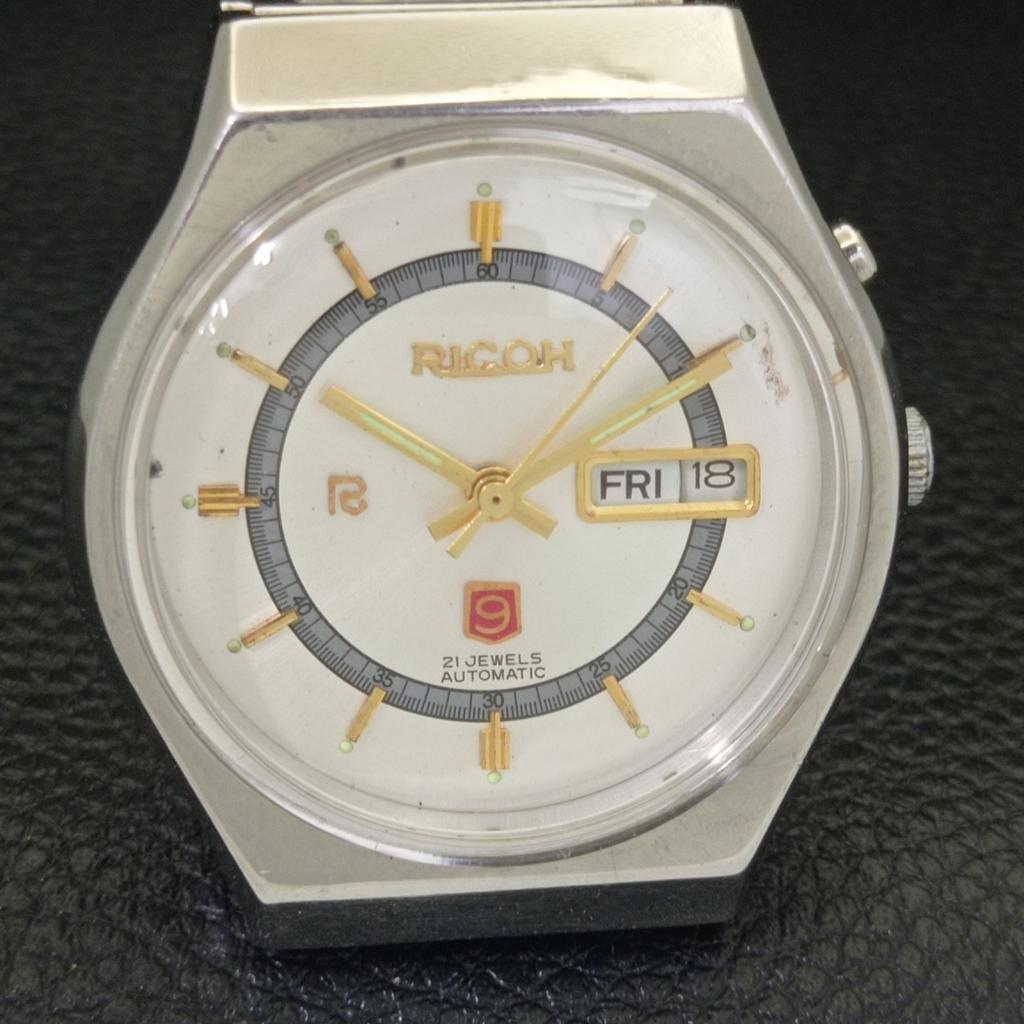 RICOH R31 AUTOMATIC VINTAGE JAPAN MENS SILVER COLOR DIAL WATCH a701925-5 R207-a701925