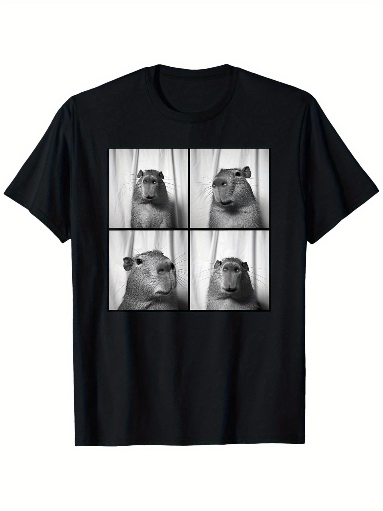 

Mens Fun Capybara Photo Design Casual Crew Neck TShirt with Fun Animal Prints on All Four Sides Pure Cotton Couple TShirt S