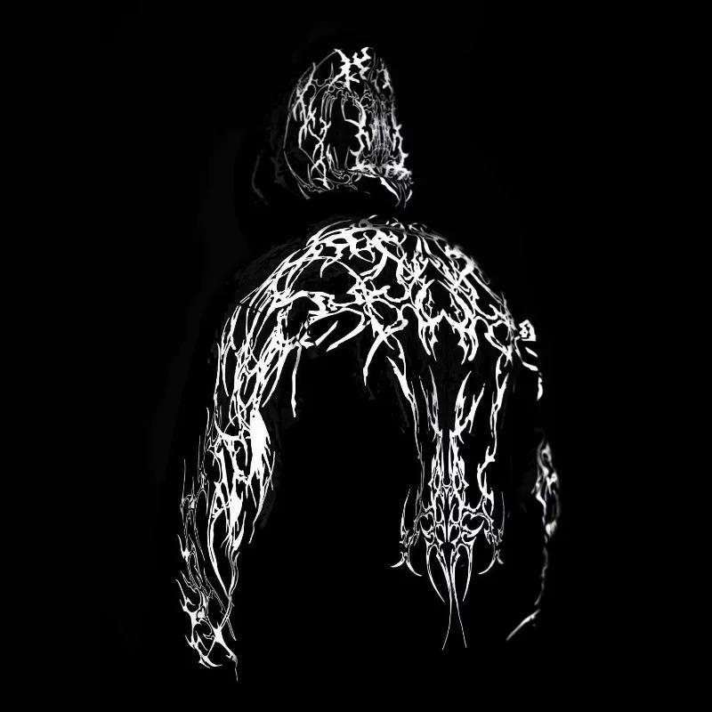 ROADVIBE Mens Hoodie Harajuku Dark Streetwear Luminous Magic Sword Graphic Print Hooded Sweatshirt Vintage Retro Loose Fit Unisex Fashion