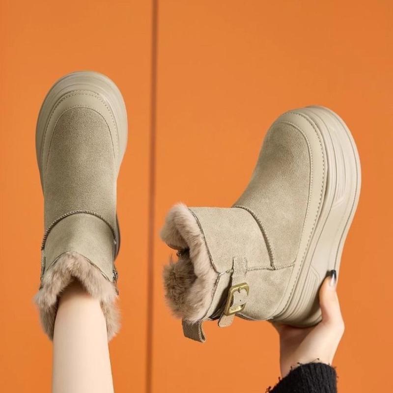 Fashion Height Increase Chunky Round Toe Booties High Quality Autumn Winter Snow Boots for Women Hot 2025 New in Plush Woman Shoes Sale