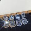Fashion Style High-Key Dignified Super Flash Rhinestone-Encrusted Earrings Female Minimalist Fashion Rectangular Section Eardrop Necklace Suit