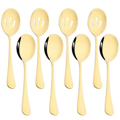 Gold Dinnerware Set Buffet Dinner Restaurant 8Pcs Service Spoon Colander Stainless Steel Cutlery Set Silver Mirror Tableware Set