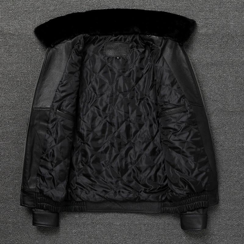 Chinesische Größe Herren Lederjacke Echtes Kuhleder Naturpelzkragen Fliegerjacken Herren Rindsledermäntel Winter Air Force Kleidung