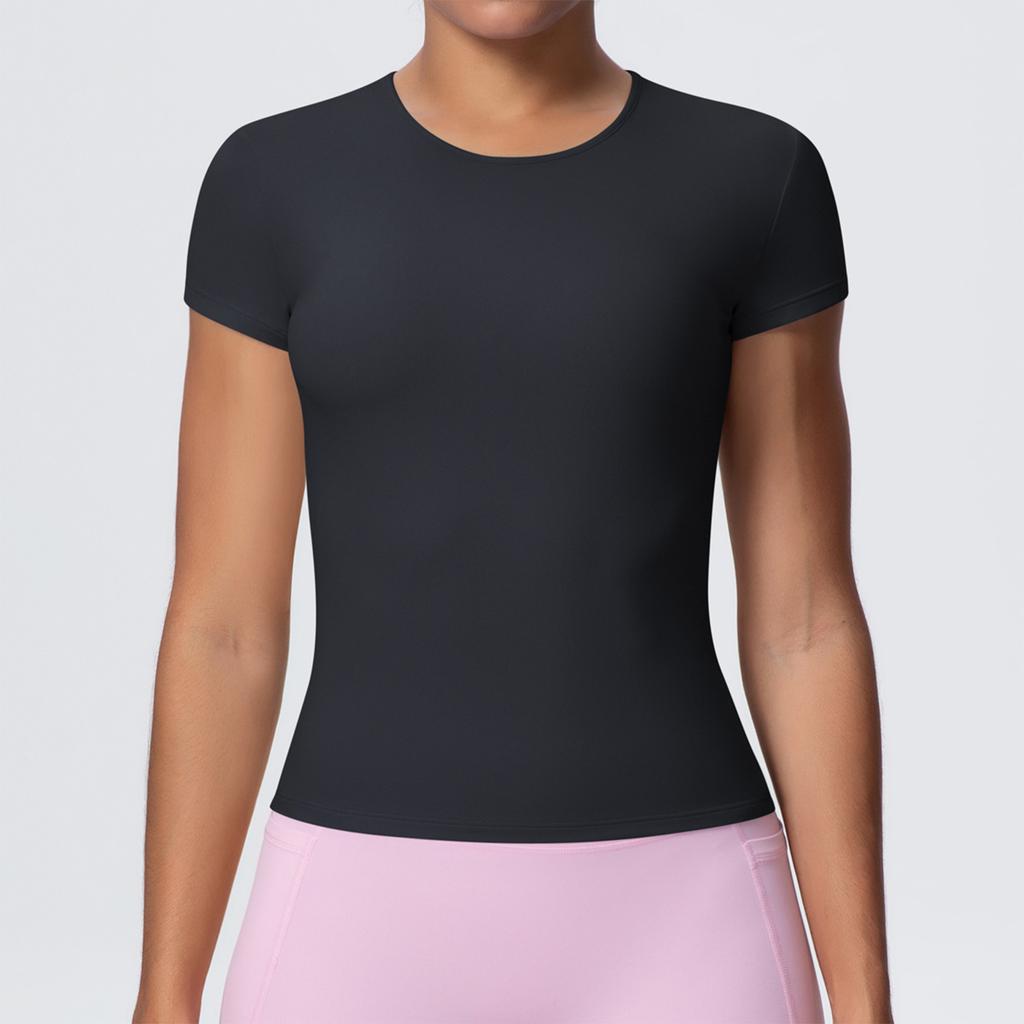 Women's Fashionable Color Slim Fit Short Sleeved Breathable Yoga Suit T-shirt Running Training Fitness Top