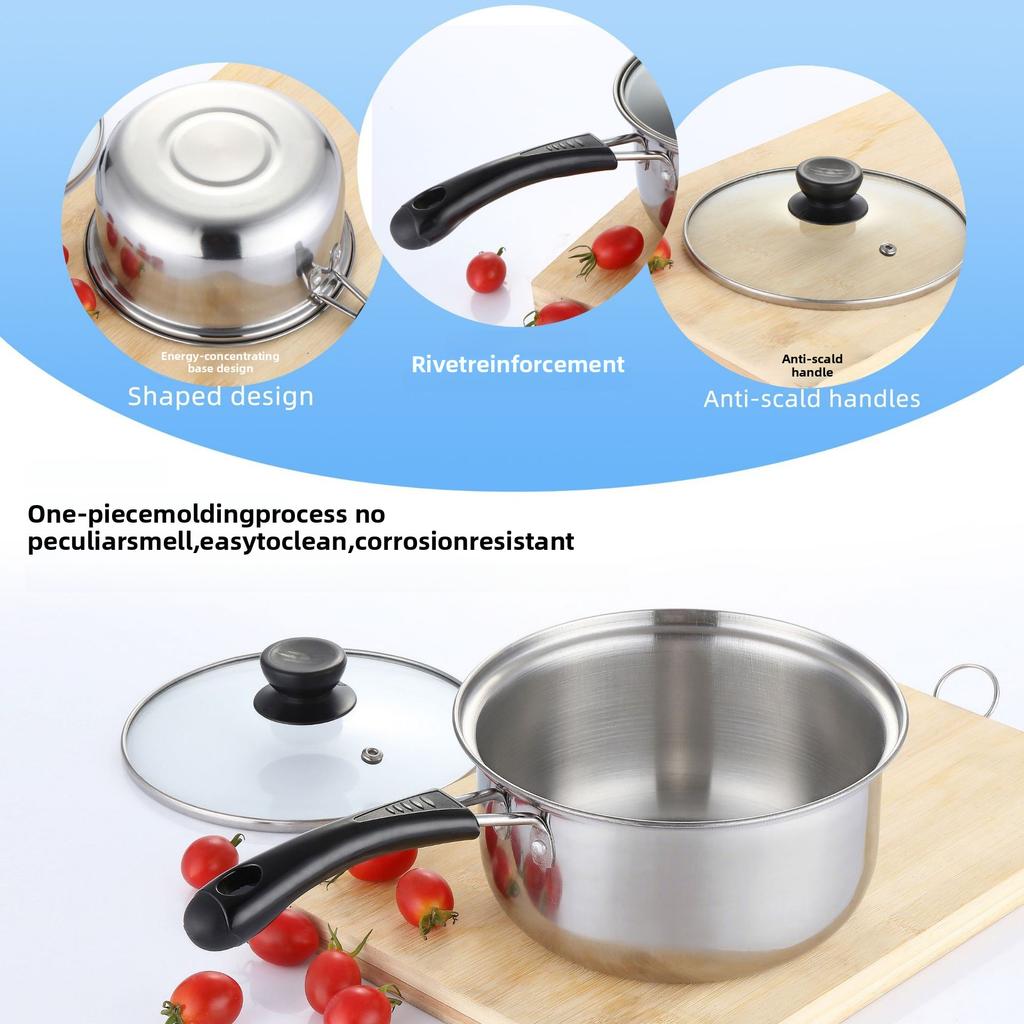 2026 Stainless Steel Milk Pot Non Stick Baby Food Cooker Double Handle Soup Pot For Induction Cooker
