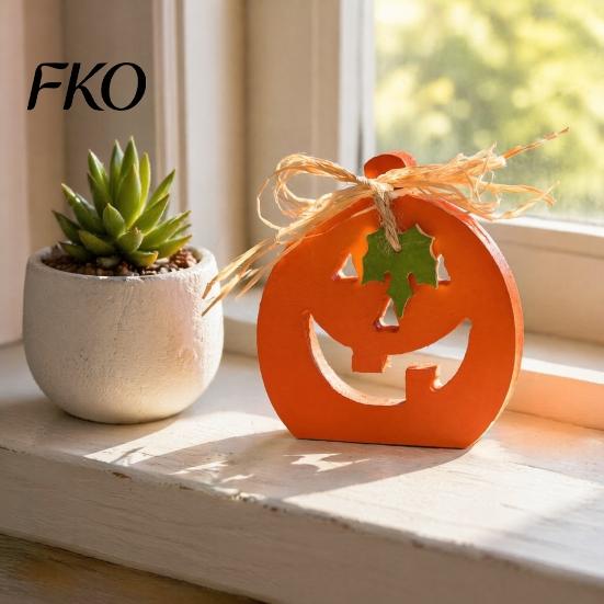 Halloween Pumpkin Table Sign Indoor Wooden Sign, Spooky Tabletop Block Small Fall Signs Tiered Tray Centerpiece for Office Home Shelf Decor Decorative