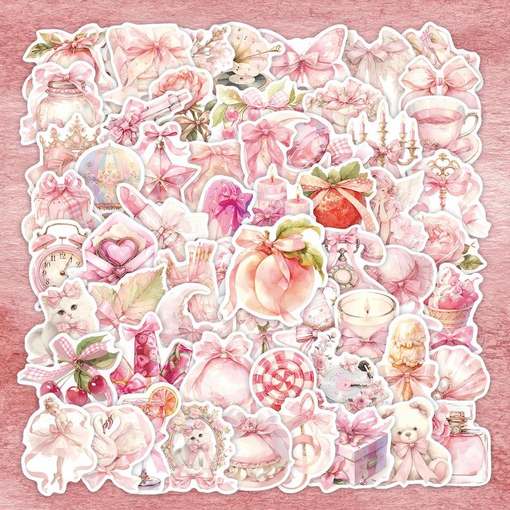 60-Pack Pink Cartoon Christmas Stickers - Waterproof DIY Decoration Set