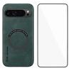 WANLONFENG YBP Series For Google Pixel 9 Pro Magnetic Case with Tempered Glass Film PU Leather+TPU Phone Cover Large Cutout