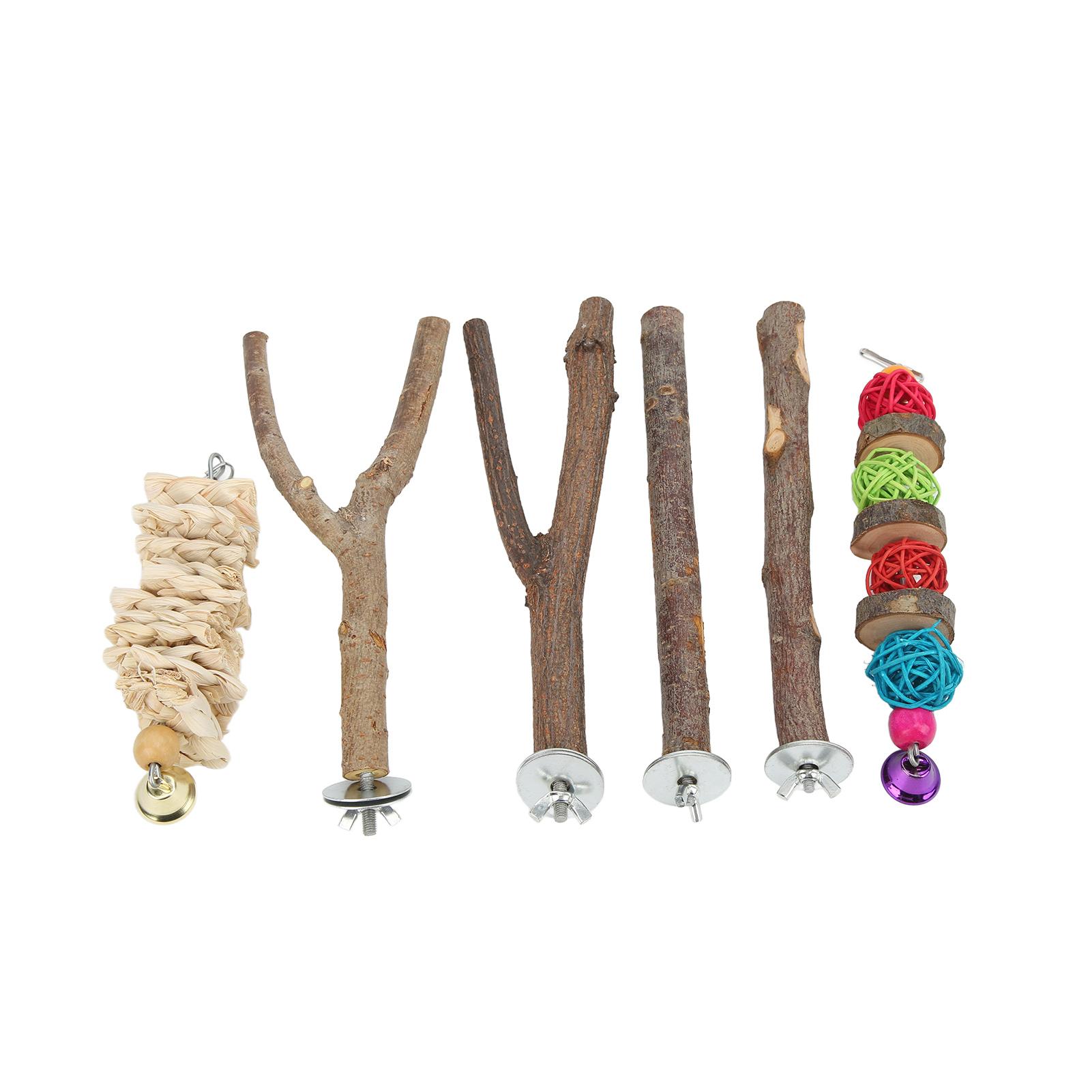 Набор подставок-жердочек для птиц, деревянный стенд для попугаев, набор веток, аксессуары с шариком из лозы для шлифовки когтей, 6 шт.