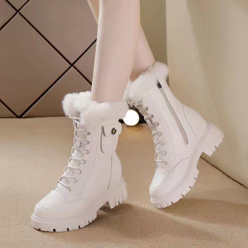 Autumn And Winter Versatile Belt Buckle Round Head Thick Heel Anti Slip Thickened Large Plush Women'S  Boots