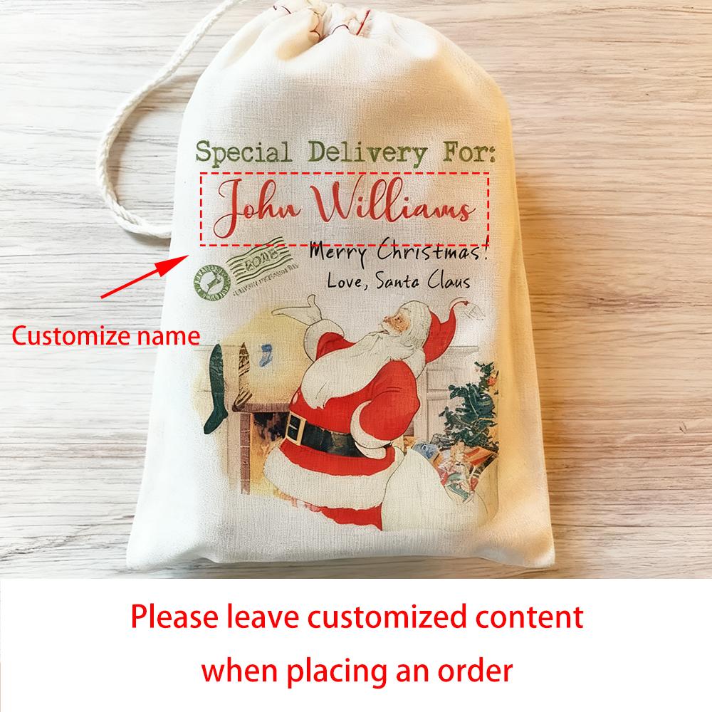 

Personalized Christmas Santa Gift Bag Special Delivery From Santa Christmas Drawstring Bags New Year Holiday Party Favors Advent 5pcs 13X18cm