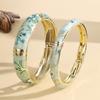 Vintage Floral Leaf Diamond Inlay Hollow Cloisonne Wide Cuff Bangle Light Luxury Enamel Jewelry