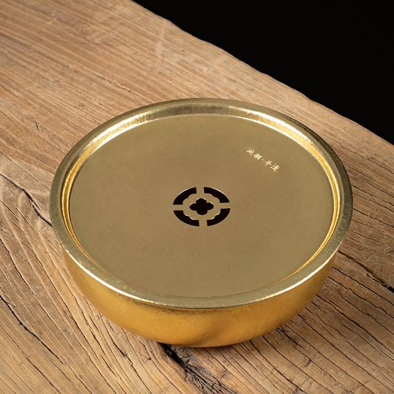 Handcrafted Hammered Brass Tea Tray Gongfu Dry Brewing Outdoor Use