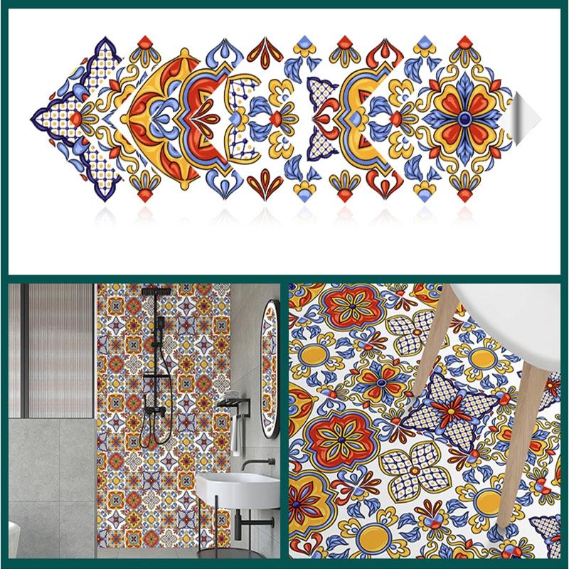 10pcs Mexican Style Tile Stickers Peel Stick Floor Wall Decals Waterproof Backsplash DIY Mural Kitchen Bathroom Decor