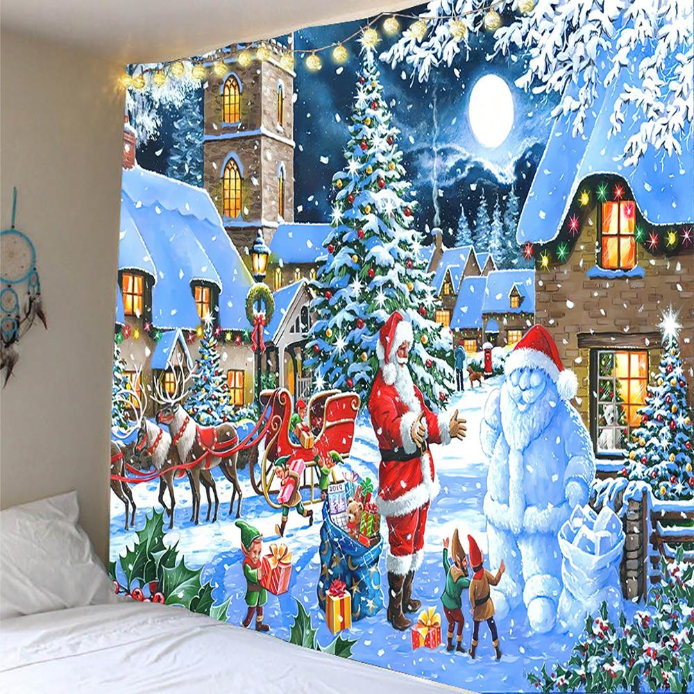 Tapisserie de Noël Home Decor Tapestry Santa Claus Printed Polyester Tapestry Living Room Room Wall Decor Backdrop Fabric