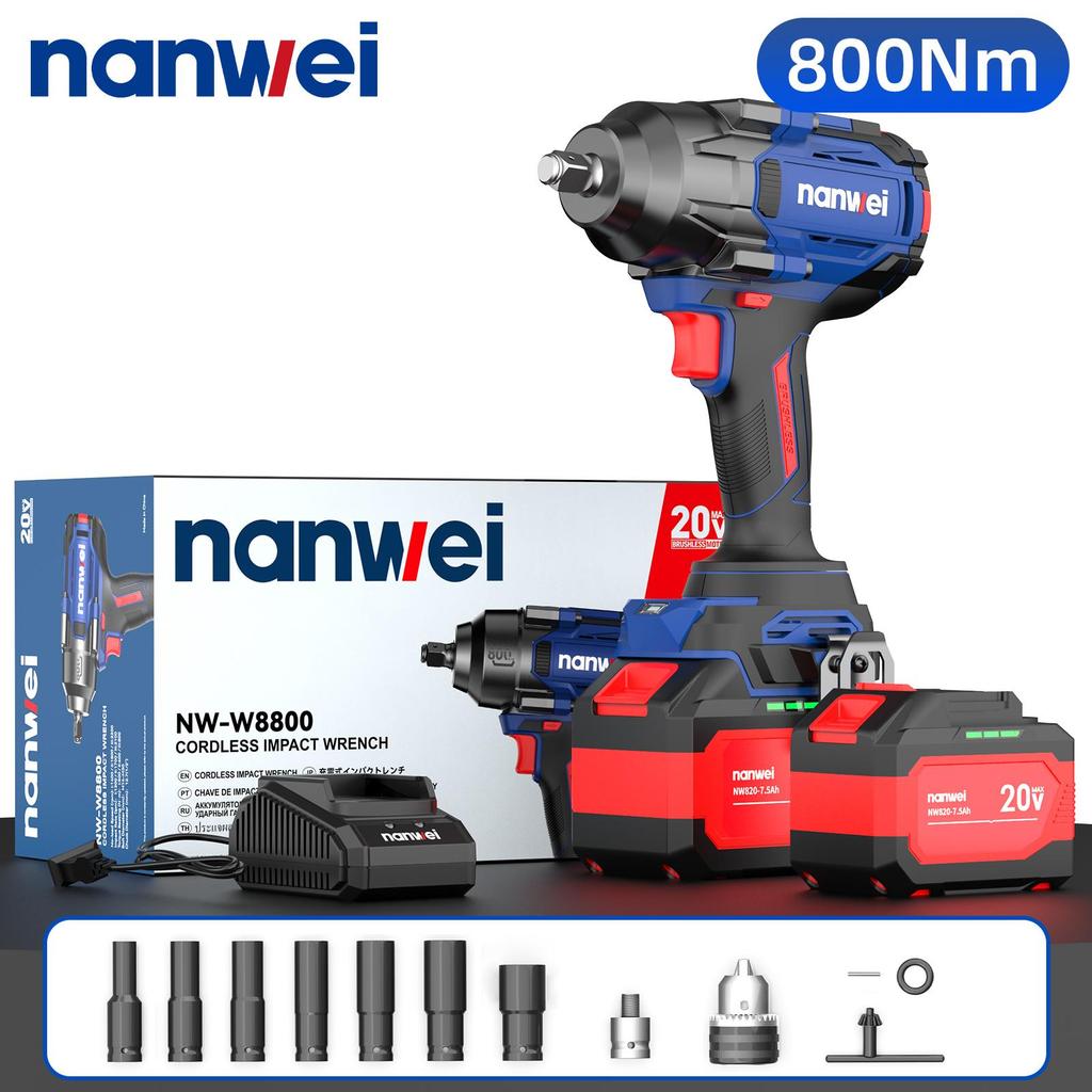 NANWEI 800N Electric Impact Wrench, Size 1/2, Adjustable Torque 500N/600N/800N