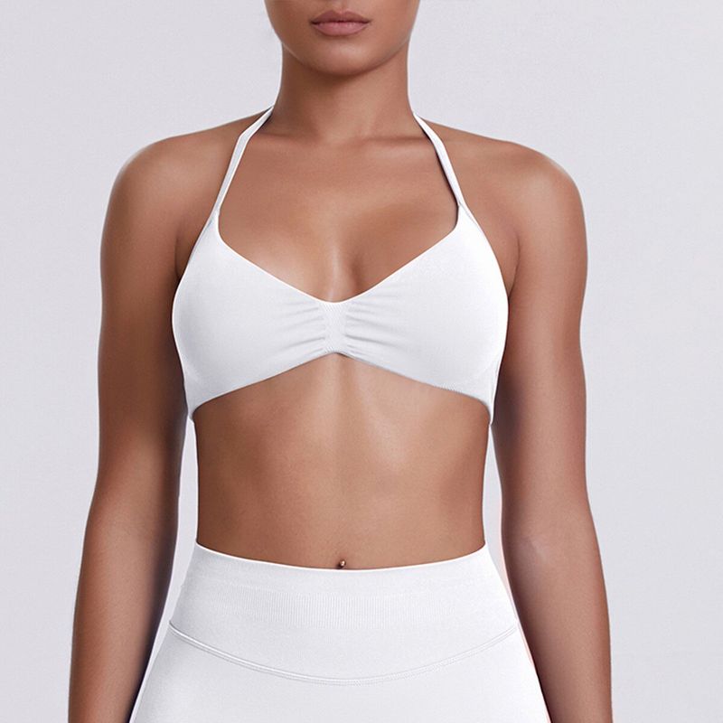 European and American Style Thin Strap Beauty Back Halter Sports Bra for Women, Pilates Yoga Tank Top, Seamless Fitness Underwear Camisole