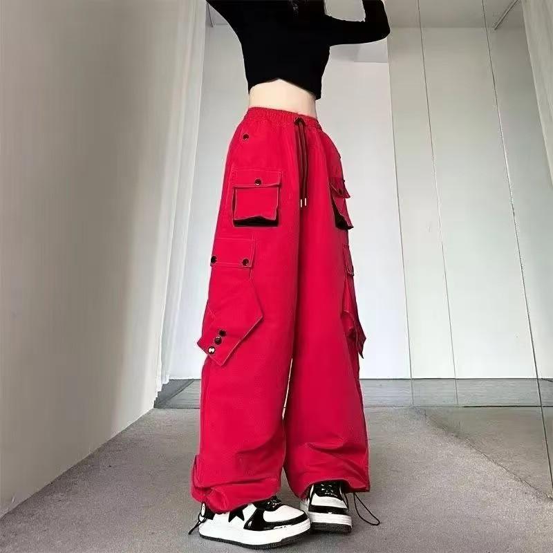 

Stylish Multi-style Cargo Pants, Bold Solid Color Relaxed Fit Pants with Multi-pocket Design, Comfortable Pants for Casual Outings & Weekends XXXL червоний
