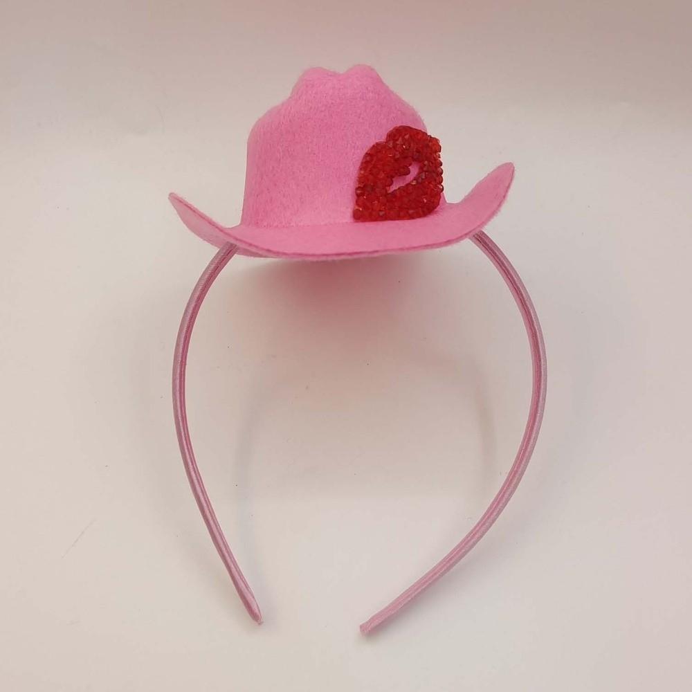 Filz Rosa Cowboyhut Stirnband Kunststoff Glänzender Lippenabdruck Haarband Valentinstag Haarreif Frauen