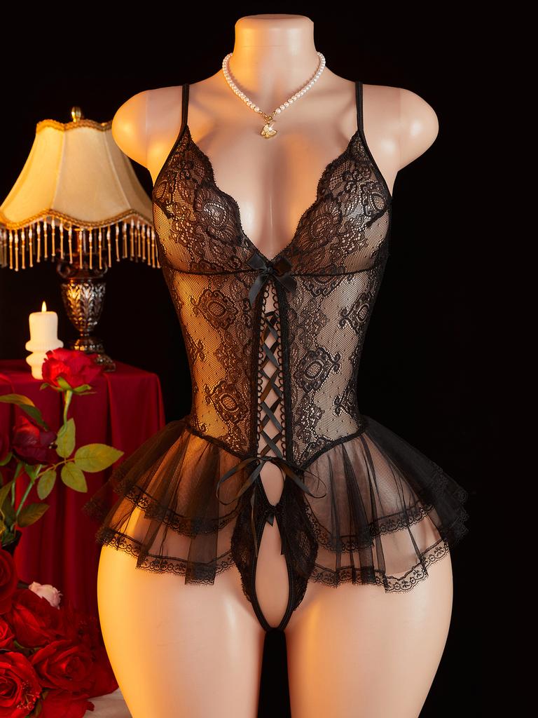 Summer Transparent Lace Female Underwear Erotic Sexy Hot Lingerie Pajamas Exotic Apparel Bodysuit Babydoll Tempting Date Costume