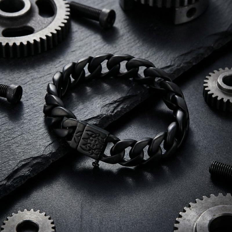 Bracciale Catena Cuban Demon Curb Stile Scuro Placcato Nero 15mm Per Uomo Acciaio Inossidabile 316L