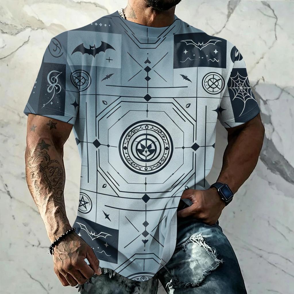 Men's Halloween Vintage Short Sleeve T Shirt Loose Breathable Summer Sports Streetwear Casual Daily Top with Pumpkin and Bat Print