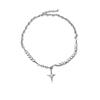 Hip-hop Punk Shiny Zircon Starlight Stainless Steel Cross Pendant Imitation Pearl Beaded Splicing Necklace for Women Men Jewelry