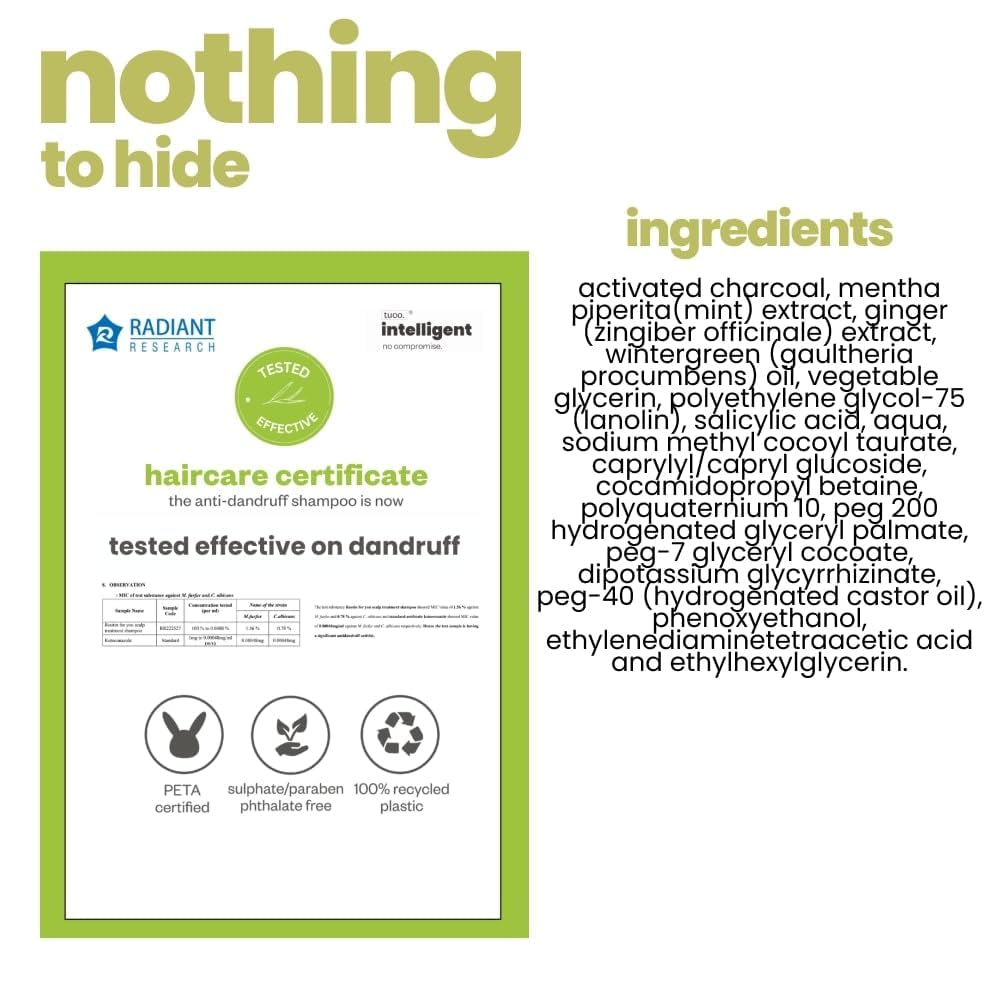 Szampon przeciwłupieżowy TuCo Kids z golterią, miętą i węglem aktywowanym | pH 5.5, wegański i bez łez | Wiek 2-5, 4-10, 10-15 lat | 200 ml