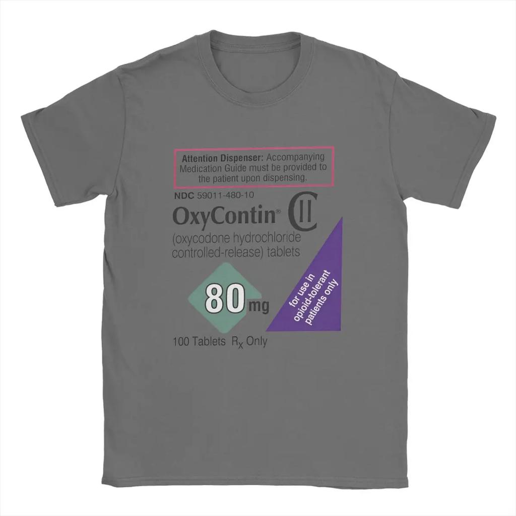 Oxycontin 80mg Label T Shirt for Men Pure Cotton Funny T-Shirts Crewneck Tees Short Sleeve Merchandise Gift