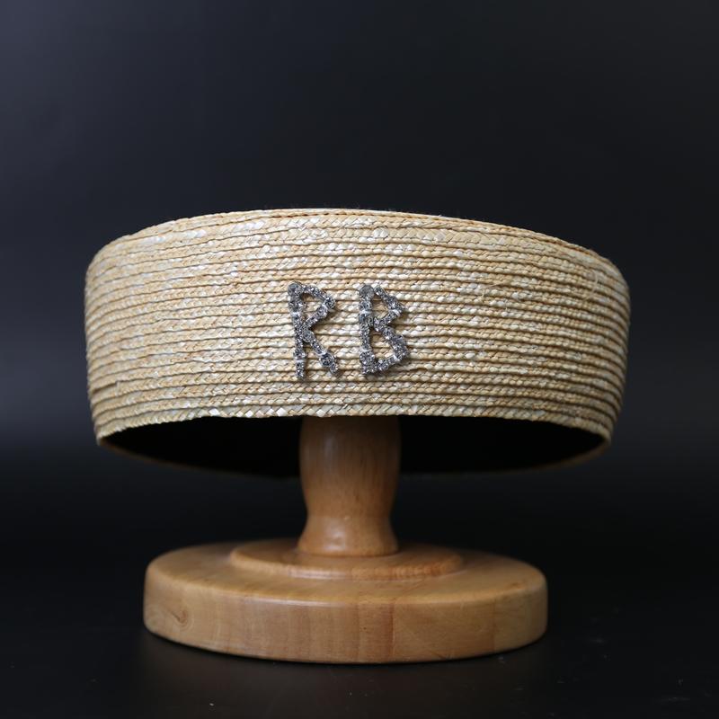 Ins Luxury 100% Natural Straw Berets Women French Hand Woven Sun Hat Concave Shape Flat Top Beach Caps Church Derby Pillbox Hat