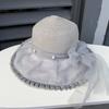 Elegant Flower Pearl Lady Hat Summer Organza Wide Brim Sunscreen Kentucky Derby Hats Women Church Wedding Beach Sun Cap