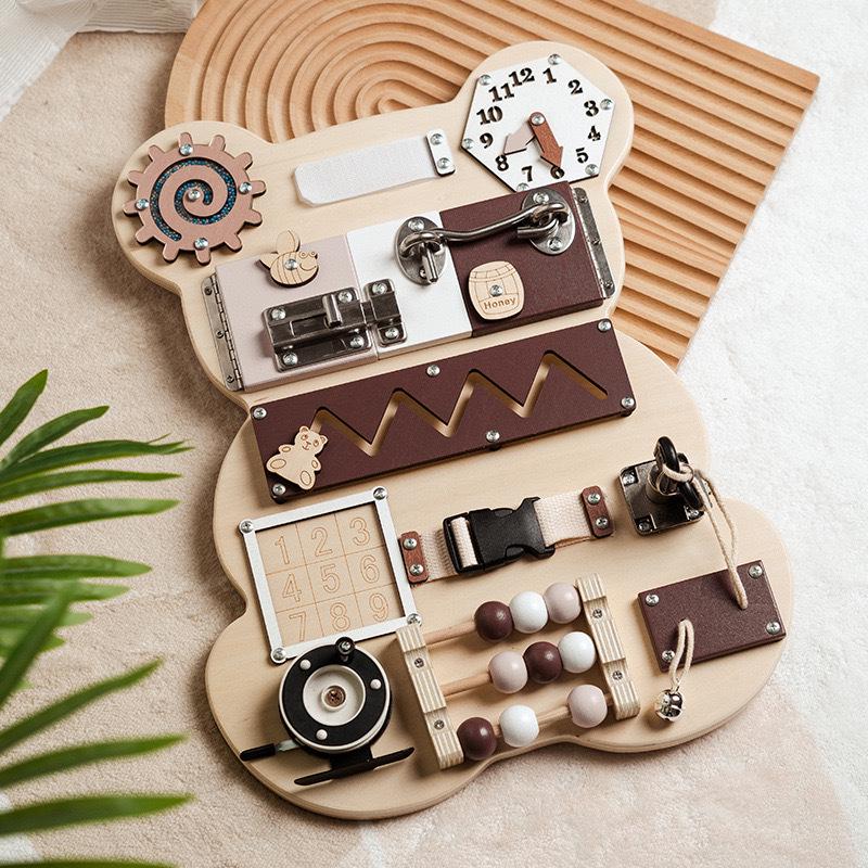 

Montessori Wooden Bear Busy Board: Toddler & Baby Cognitive Development Toy