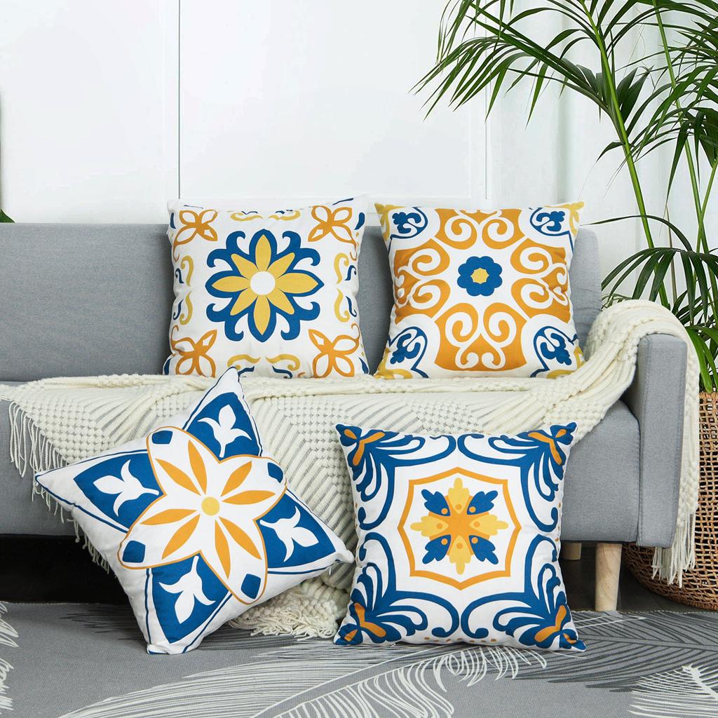 2-Piece Waterproof Cushion Cover For Outdoor Geometric Print Stain Garden Resistant Pillow Case Modern Pillow Cover For Sofa